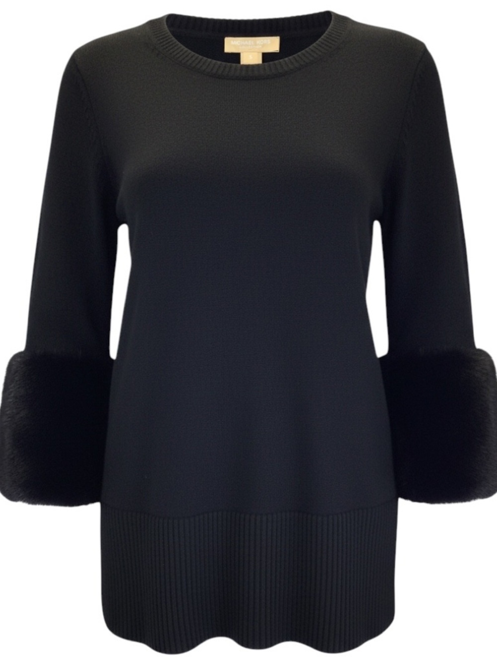 MICHAEL KORS COLLECTION BLACK MINK CUFFED CASHMERE PULLOVER SWEATER